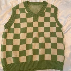 Green and cream checkered sweatervest